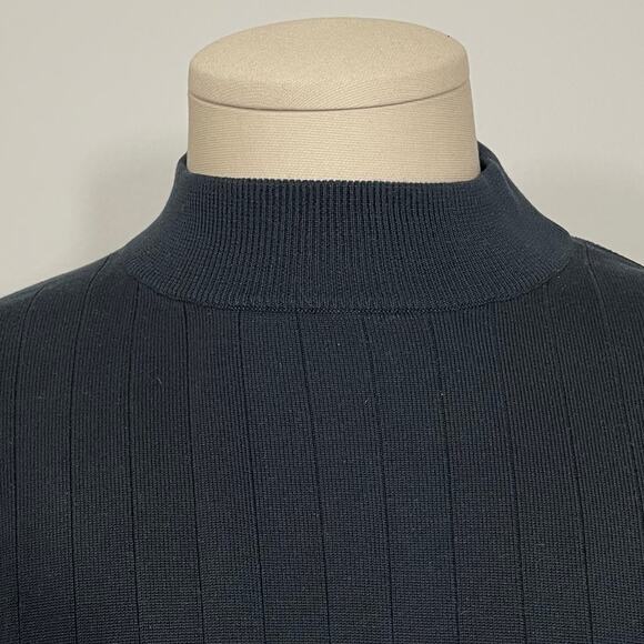 Vintage 90s Murano 100% Silk Mock Neck Sweater Ribbed Black Pullover Mens L - Picture 3 of 9